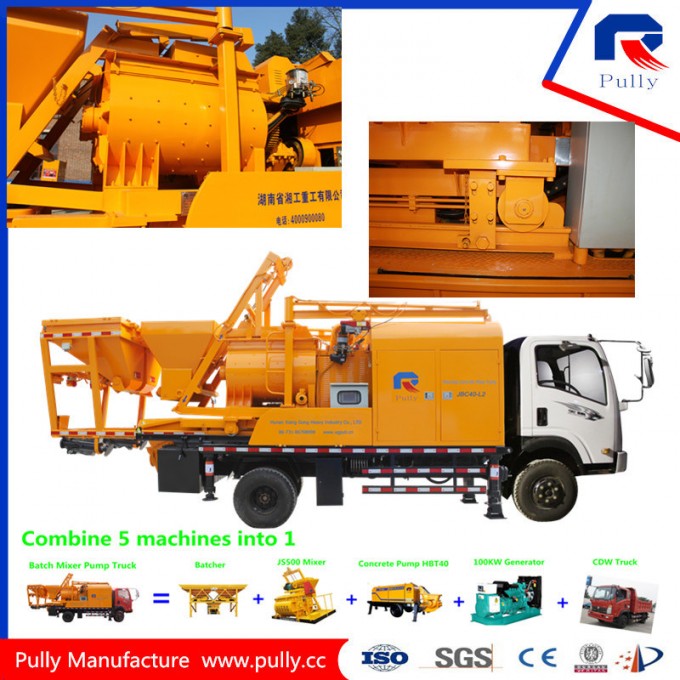 Pully Manufacture Truck Mounted Concrete Pump with 500 L Twin-Shaft Mixer (JBC40-L) Image1