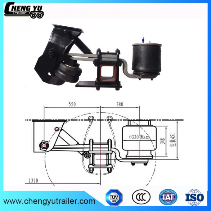 14t German Type Semi Trailer Three Axle Air Suspension with Front Axle Lifted Image1