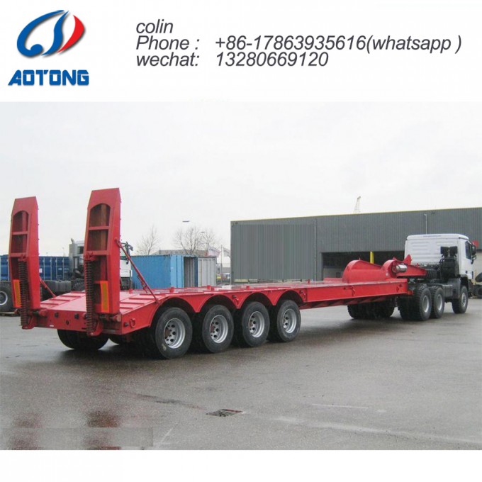 4 Axles 80t-100t Low Flat Bed/Lowboy Semi Truck Trailer Image1