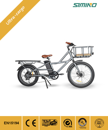 Fat Tire Cargo Electric Bike with Front and Rear Basket Image1