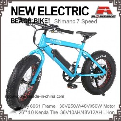 E-Bike 26*4.0 Tire Electric Bicycle Fat Beach Cruiser Bike 7 Speed Alloy Frame