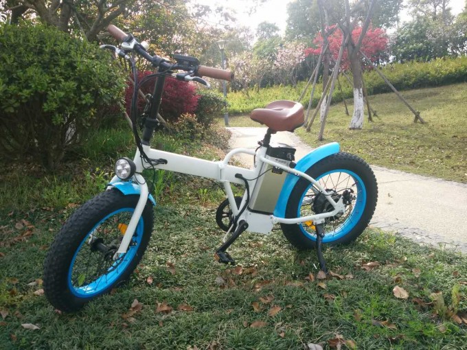 20′′36V 18A 250W Fat Tire Electric Folding Bicycle Moka Image1