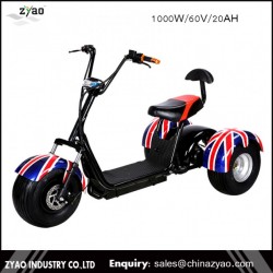 1000W60V Front Back Suspension New Citycoco Harlley Three Wheel Electric Scooter/Cheap Electric Trik