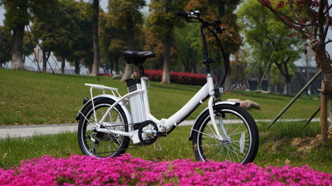 All Suspension Green Power Ebike Folding Bicycle with Silver Fish Ebike Battery Image1