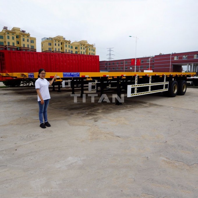 Titan Tri-Axle 4 Axle 20FT 40FT Extendable Container Flatbed Truck Trailer with Container Lock Image1