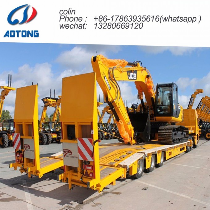 3 Axles Excavator Transport Low Flatbed Truck Trailer Image1