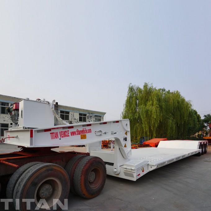Titan 3 Axle 60 Ton Hydraulic Front Loading Low Boy Detachable Goose Neck Low Loaders Semi Truck Tra Image1