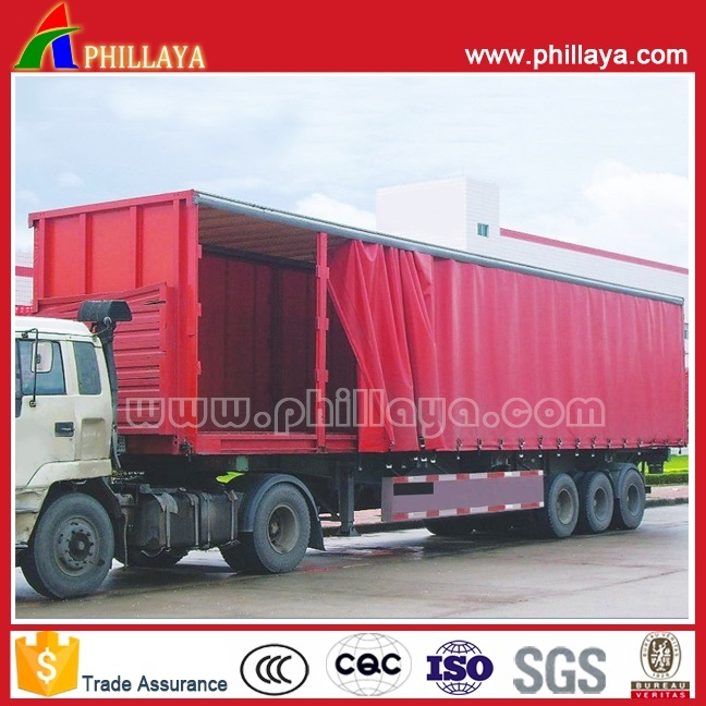 3axles PVC Tarpaulin Truck Cargo Van Box Curtainside Semi Trailer Image1