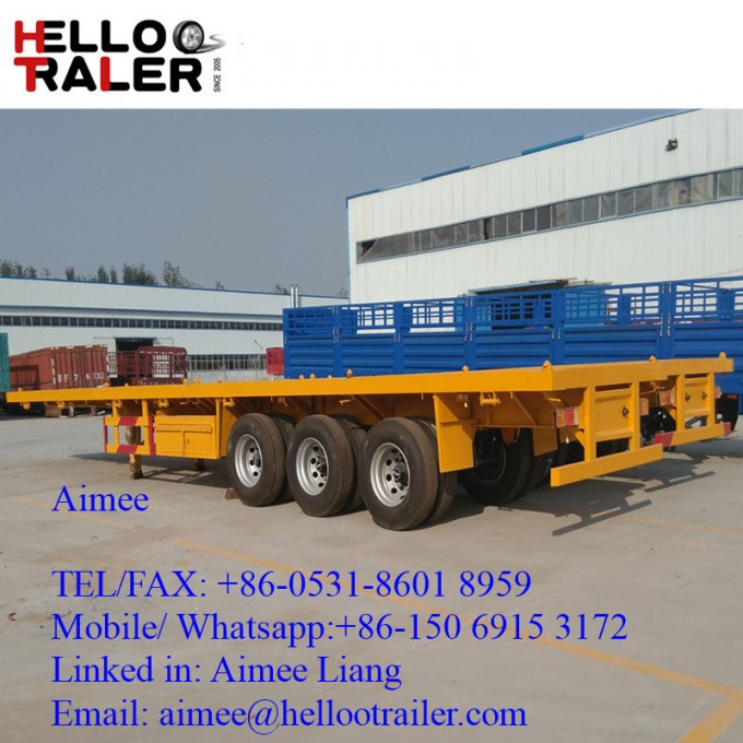 Chinese Tri- Axle 40FT Flatbed Container Grave Transport Truck Trailer Image1
