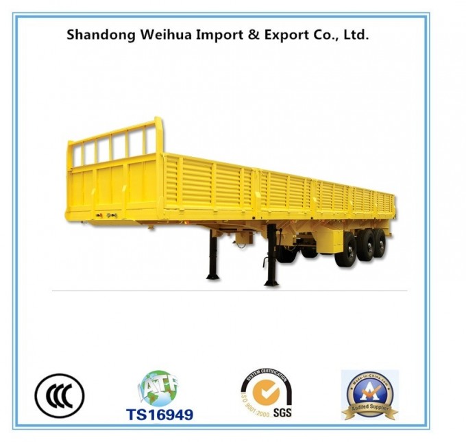 12.4m 60t Fuwa 3 Axle Drop Side Flat Bed Truck Semi Trailer with Low Price Image1