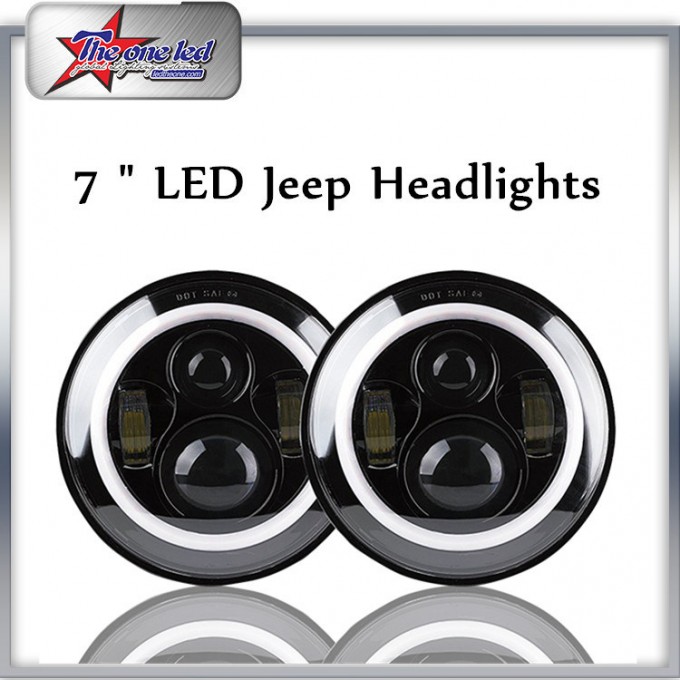 Jeep Wrangler Headlight with Angel Eye Halo Ring Image1