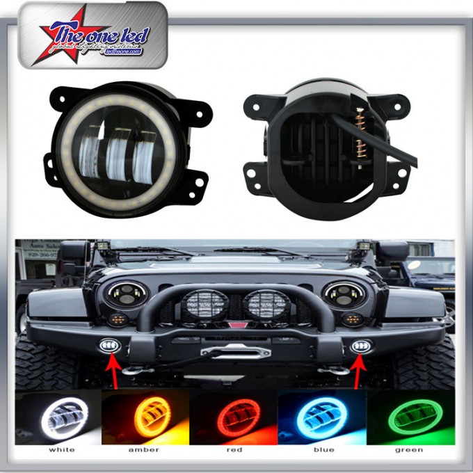 4 Inch LED Fog Light for Jeep Wrangler RGB Function Bluetooth Control LED Fog Lamp with Halo Ring Image1