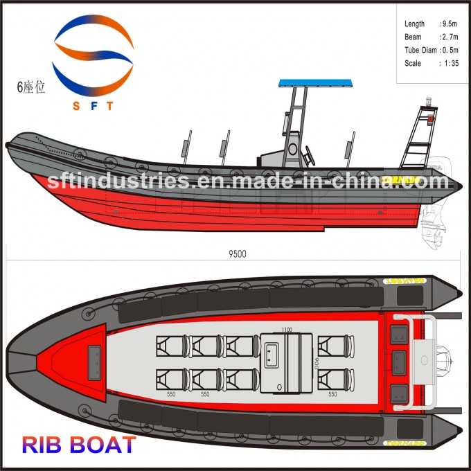 9.5 Meters China Rigid Inflatable Rubber Sport Rib Boats Image1