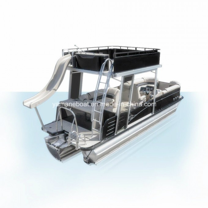 7.5m Aluminum Pontoon Boat with Second Deck and Water Slide Image1