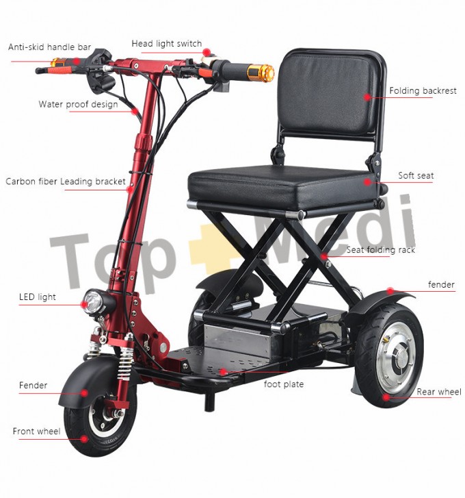 New Medical Strong Power Carbon Fiber Folding Tricycle Electric Mobility Scooter for Elderly Image1