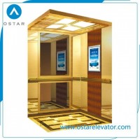 450~1000kg Machine Roomless Passenger Elevator with Golden Titanium Etching Cabin