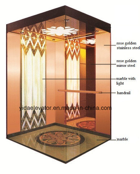 Passenger Elevator with Rose Golden Stainless Steel Car Cabin Image1