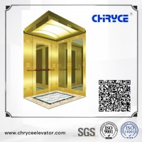 Golden Mirron Etching Passenger Lift with Hairline Stainless Steel