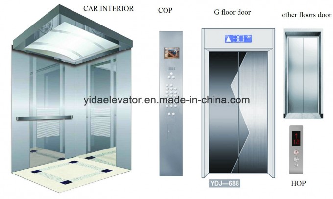 Passenger Elevator with Mirror Etching Stainless Steel Car Cabin Image1