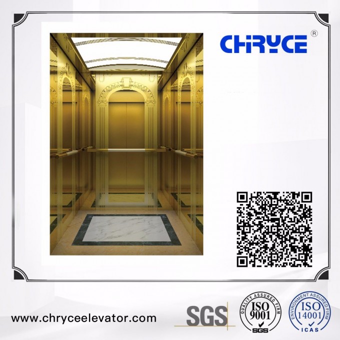 Golden Mirror Etching Passenger Lift Image1