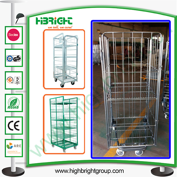 Wire Mesh Security Laundry Trolley Cart with Middle Panel Image1