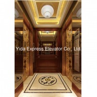 Passenger Elevator with Wood Veneer and Golden Mirror Stainless Steel