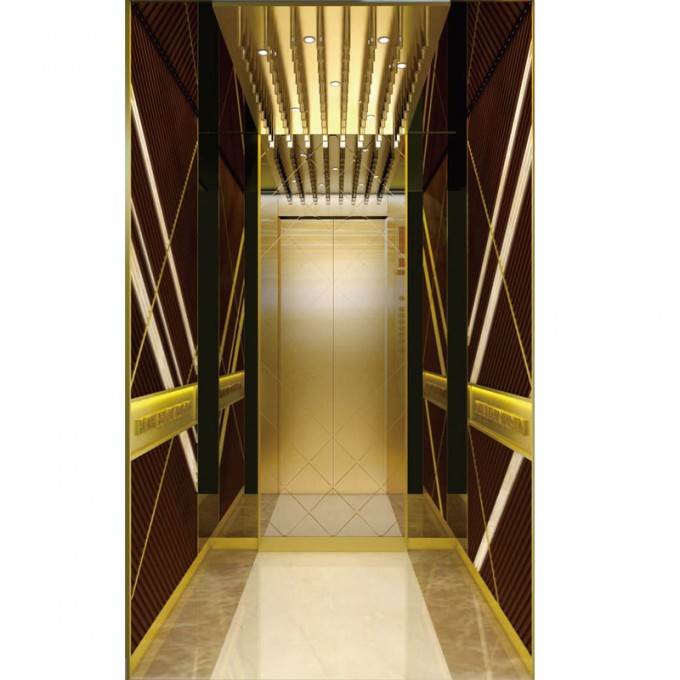 Gearless Passenger Elevator with Golden Mirror Etching Stainless Steel Image1