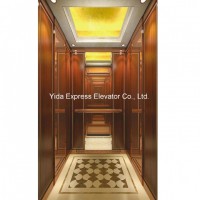 Gearless Passenger Elevator with Wood Frame, Golden Mirror Stainless Steel