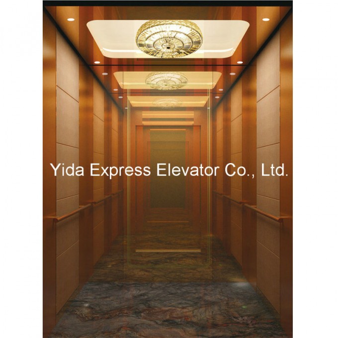 Gearless Passenger Elevator with Rose-Gold Mirror Stainless Steel Image1