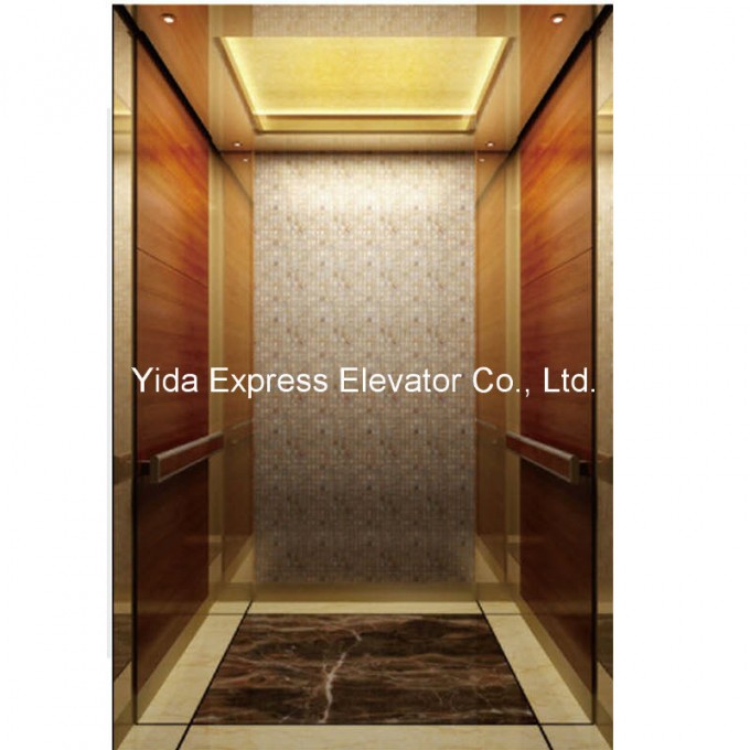 Gearless Passenger Elevator with Marble Floor, Golden Mirror Stainless Steel Image1