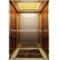 Gearless Passenger Elevator with Marble Floor, Golden Mirror Stainless Steel