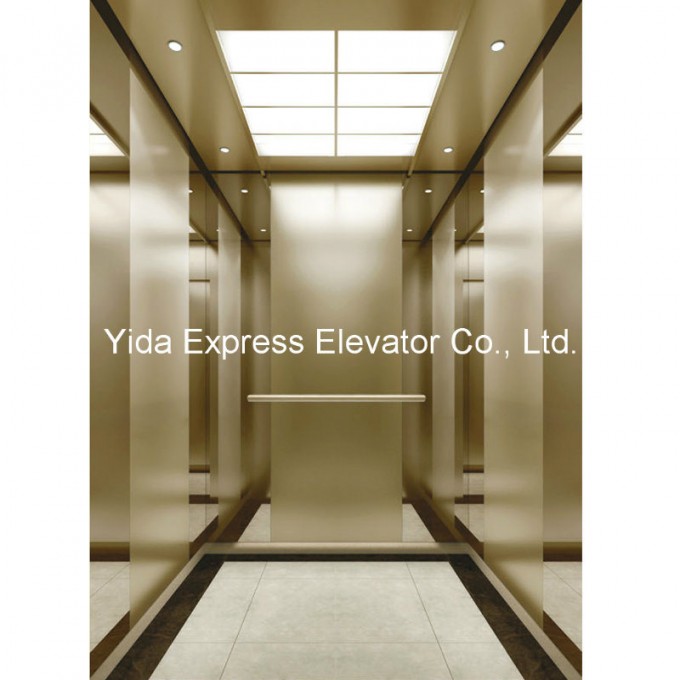 Gearless Passenger Elevator with Champagne Quartz Blasted Stainless Steel Image1