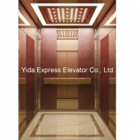 Gearless Passenger Elevator with Simulated Leather Veneer and Rose-Gold Mirror Stainless Steel