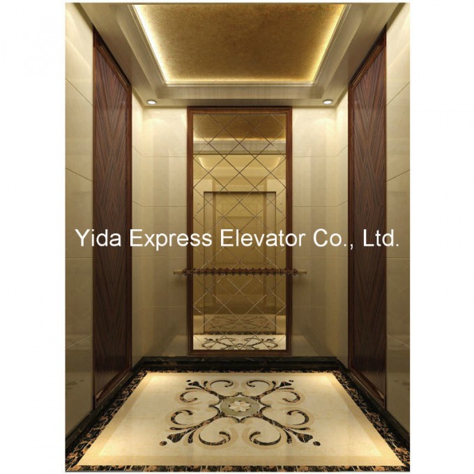 Gearless Passenger Elevator with Marble, Wood and Beveled Glass Mirror Image1