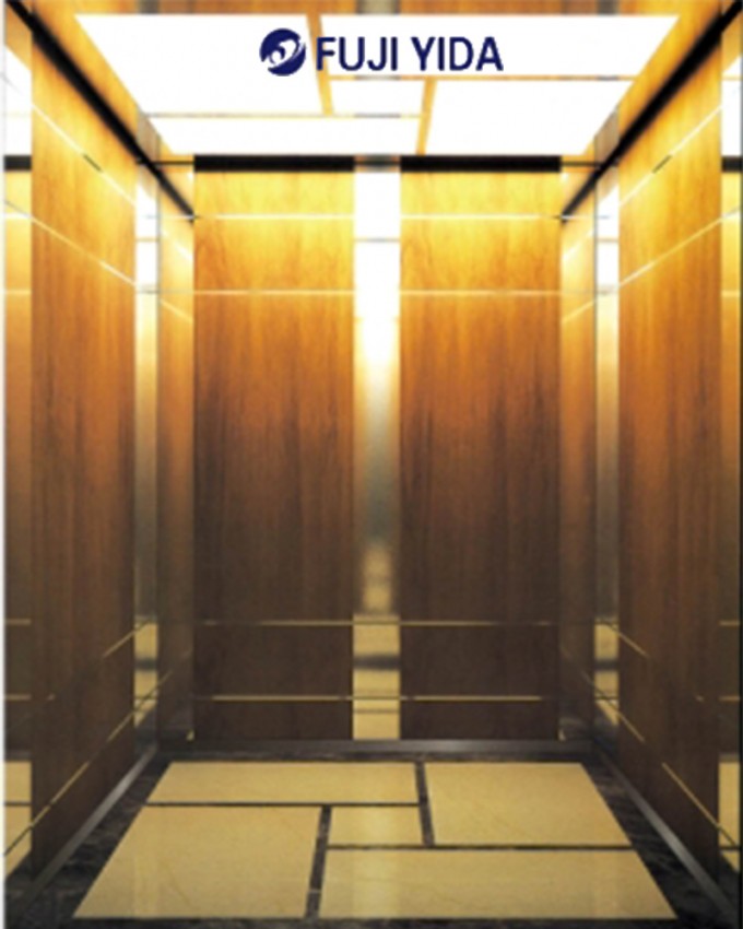 FUJI Yida Passenger Elevator Cabin with Wooden and Mirror Stainless Steel Line Image1