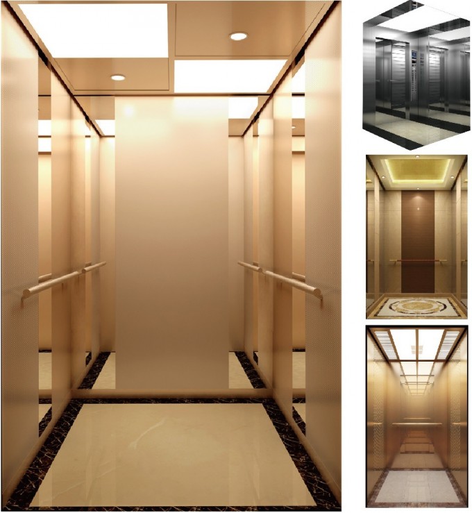 Commercial Elevators with Rose-Golden Mirror Material Image1