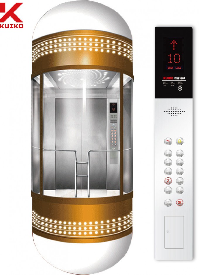 Glass Sightseeing Elevator with Golden Coating Image1