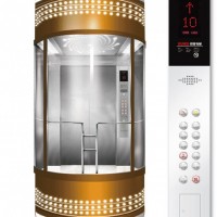 Glass Sightseeing Elevator with Golden Coating
