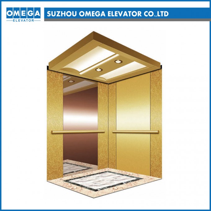 Machine Roomless Luxurious Titanium Golden Mirror Passenger Elevator with Gearless Image1