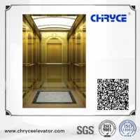 Golden Mirror Etching Sightseeing Home Passenger Elevator with Machine Room