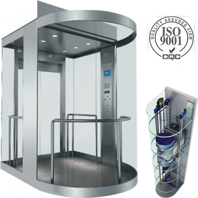1.75m/S Sightseeing Elevator Passenger Lift with Small Machine Room Image1