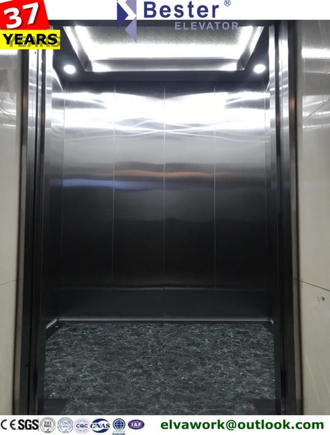 Mirror Stainless Steel Frame Sightseeing Type Passenger Elevator with Pasting Wood Image1