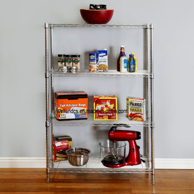 4 Shelf Chrome Metal Wire Shelving Rack for Home Storage Image1
