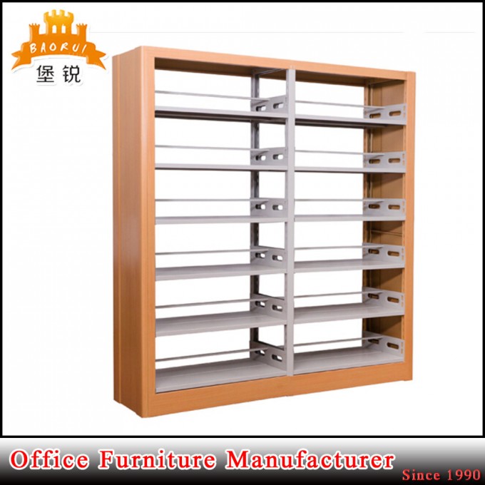 Jas-064 Hot Sale Wood Color Metal Library Book Storage Racks Image1