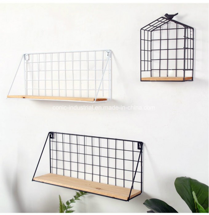 Morden Industrial Style Black Metal Iron Wall Hanging Storage Rack Image1