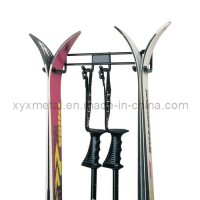 Double Ski and Poles Hanging Metal Wall Ski Storage Rack