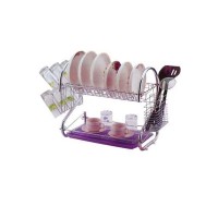 Free Standing Dual-Tier Metal Dish Rack with Draining Plate