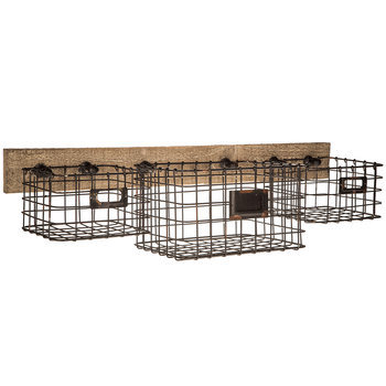 Wooden Wall Rack with Iron Baskets Image1