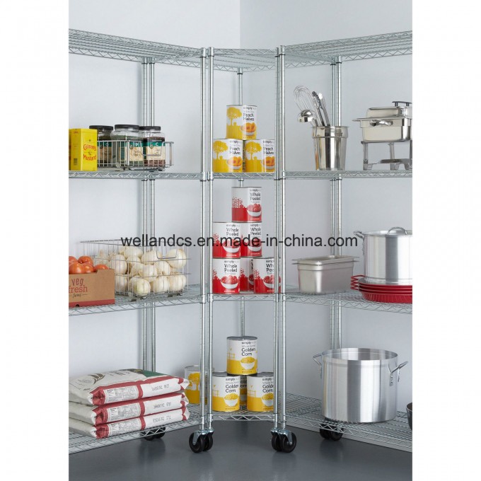 Commercial Restaurant Storage 4-Tier Chrome Steel Corner Wire Shelving Rack Image1