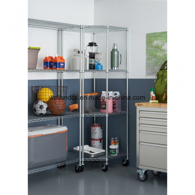 Pentagon 4 Tiers Garage Sundries Storage Chrome Steel Shelving Rack Image1